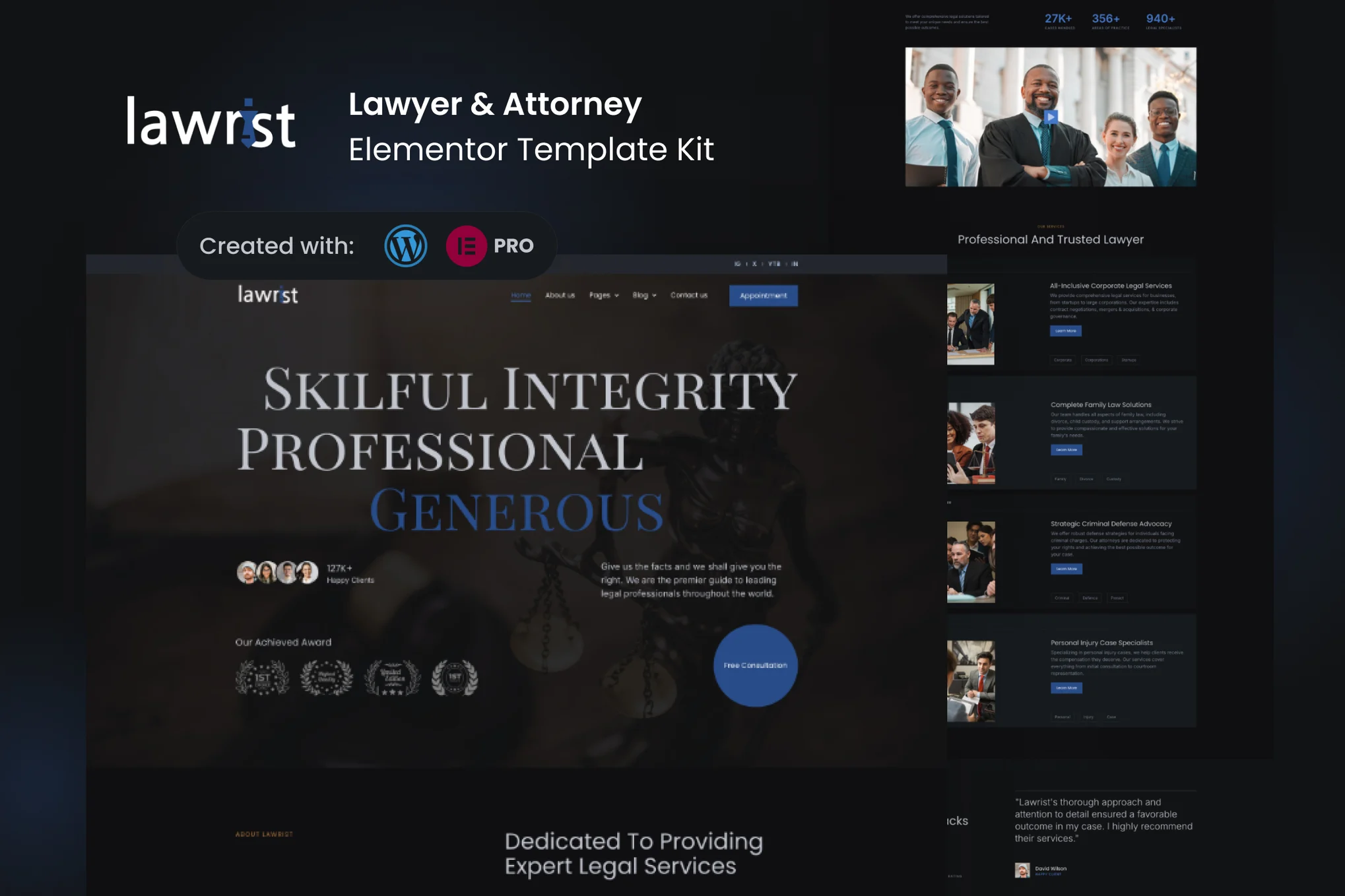 Lawrist – 律师和律师 Elementor Pro 模板套件-极客小站