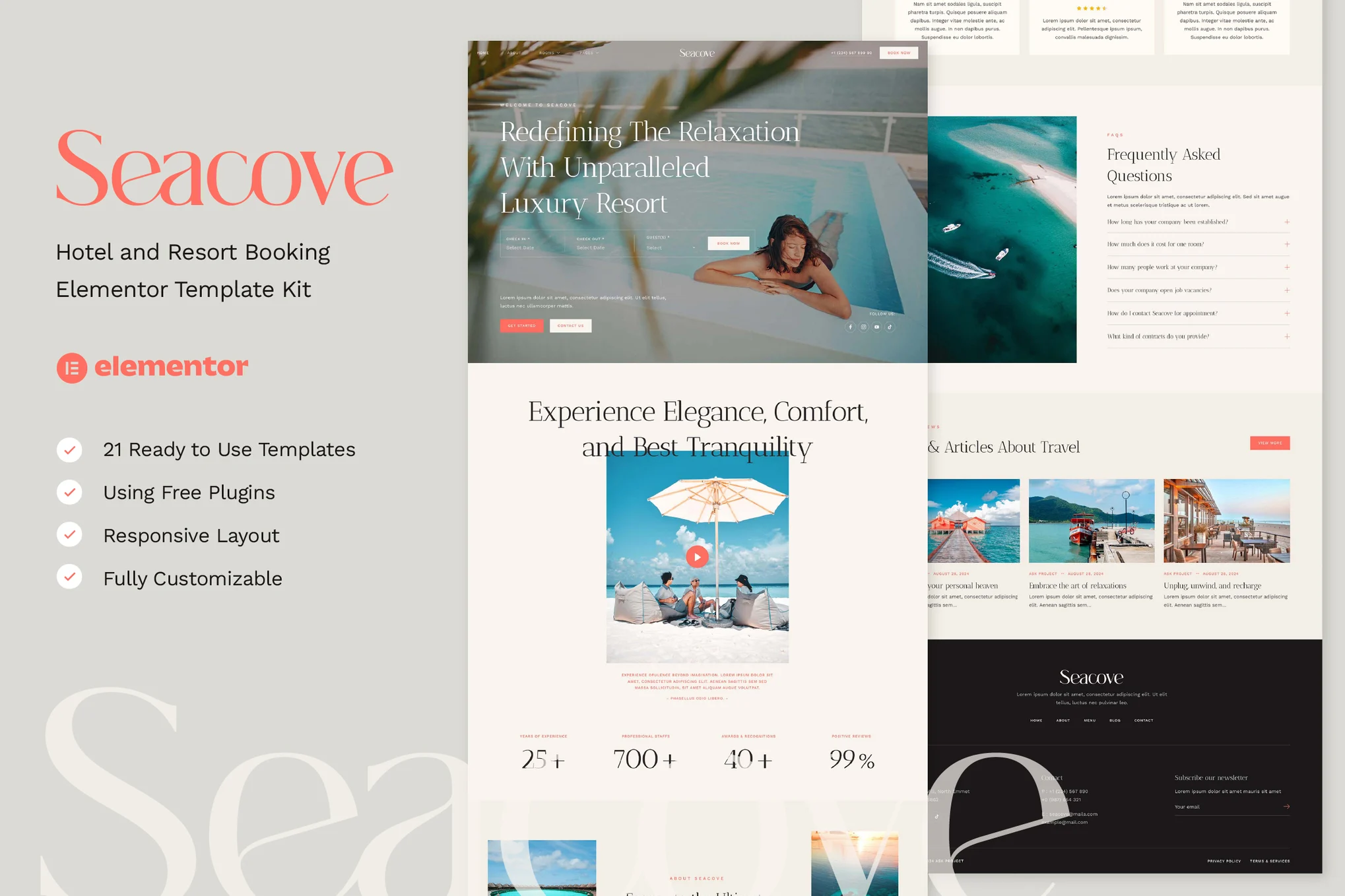 Seacove – 酒店和度假村预订 Elementor 模板套件-极客小站
