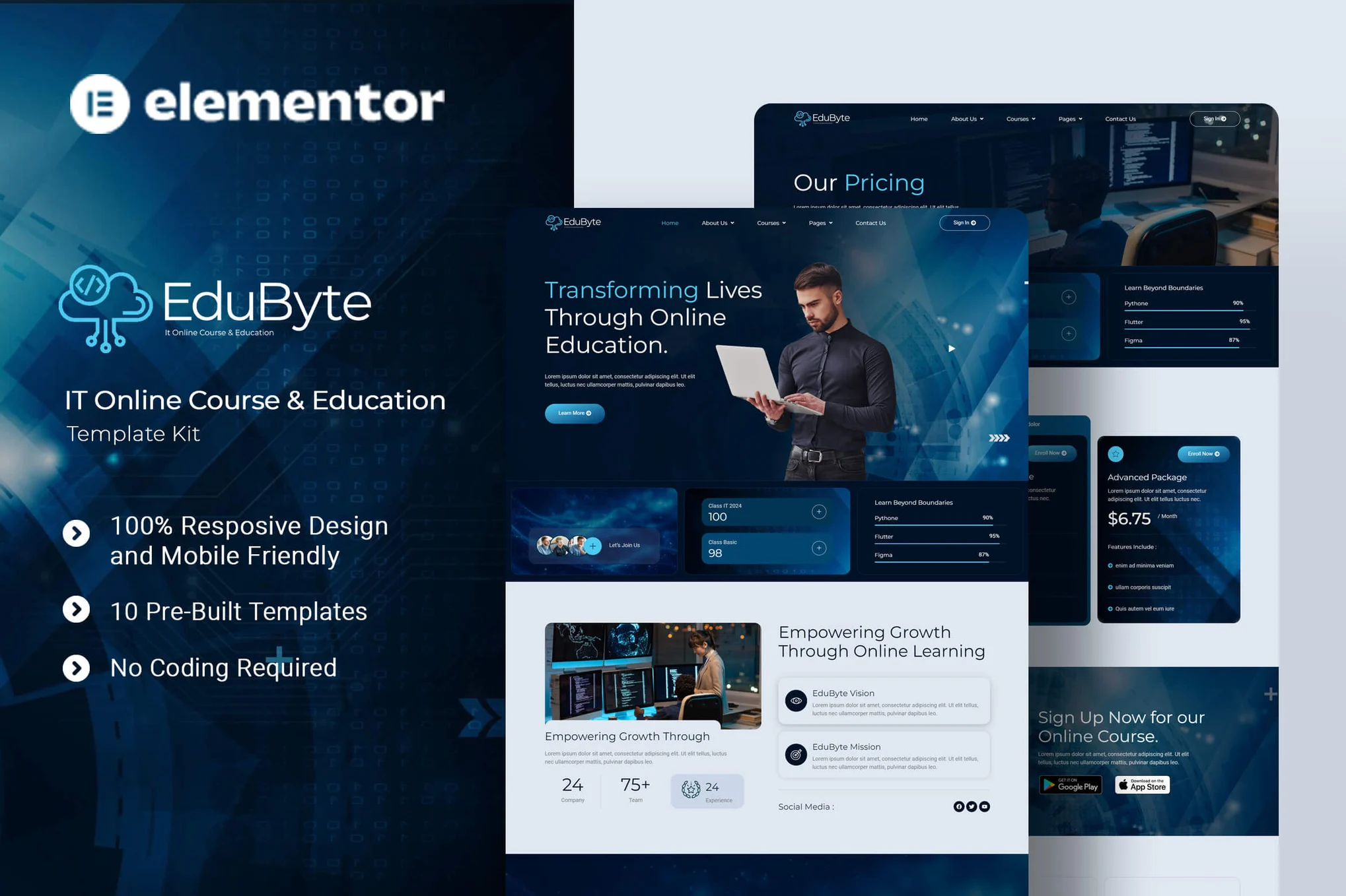 EduByte – IT 在线课程和教育 Elementor 模板套件-极客小站