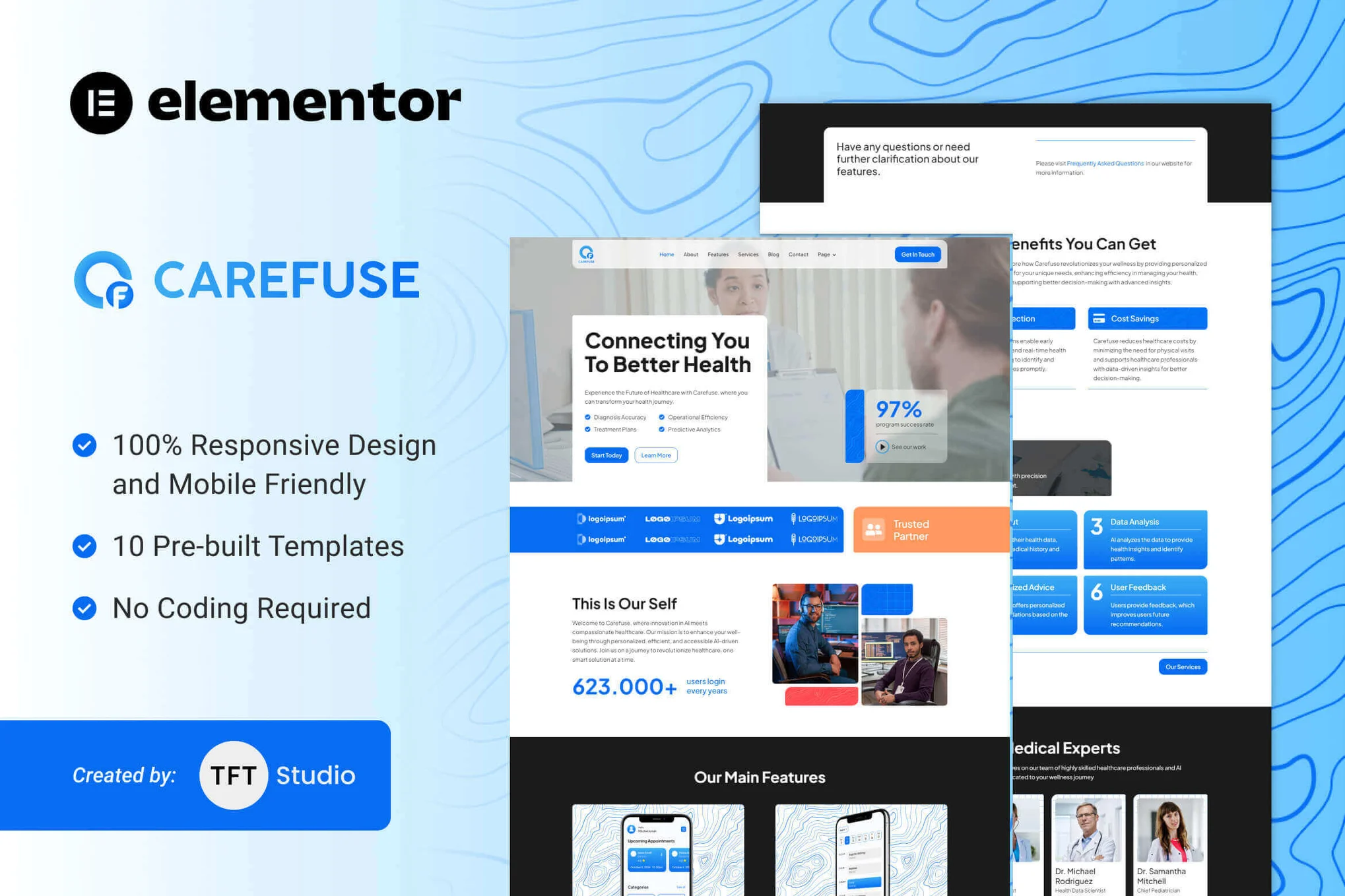 Carefuse-AI 健康应用程序 Elementor 模板套件-极客小站