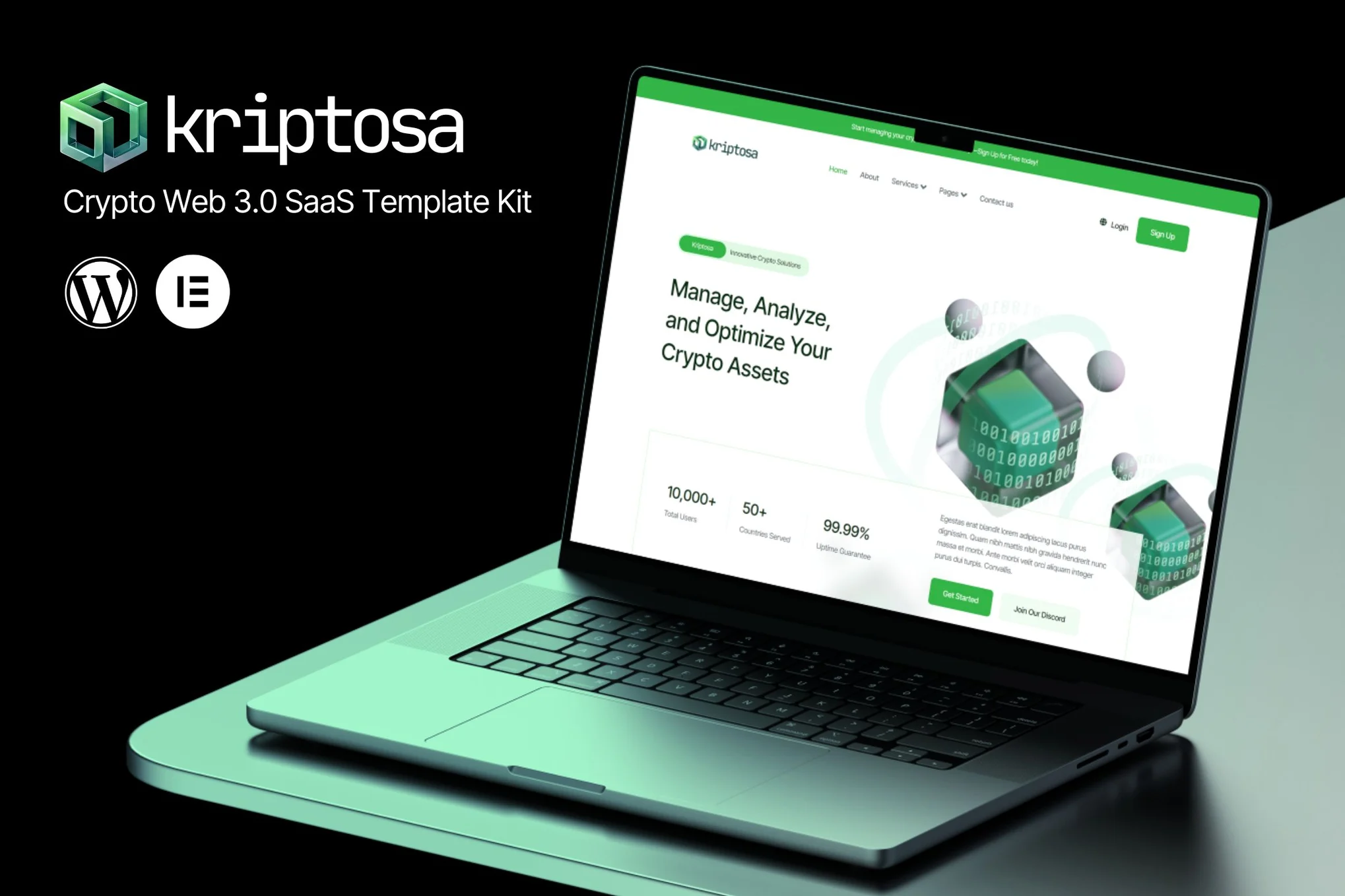 Kriptosa – Web3 SaaS Elementor 模板套件-极客小站