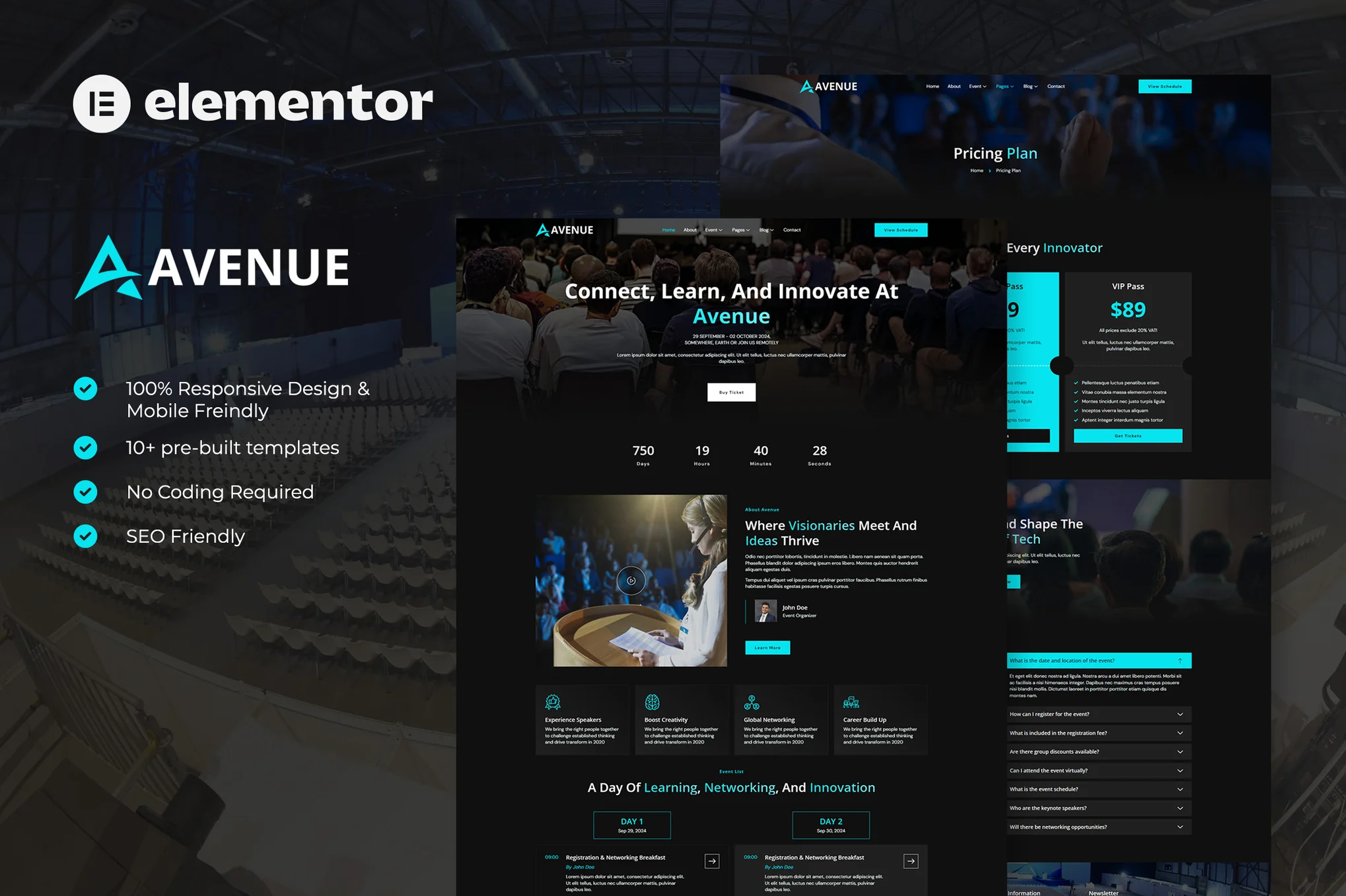 Avenue – 活动和会议 Elementor 模板套件-极客小站