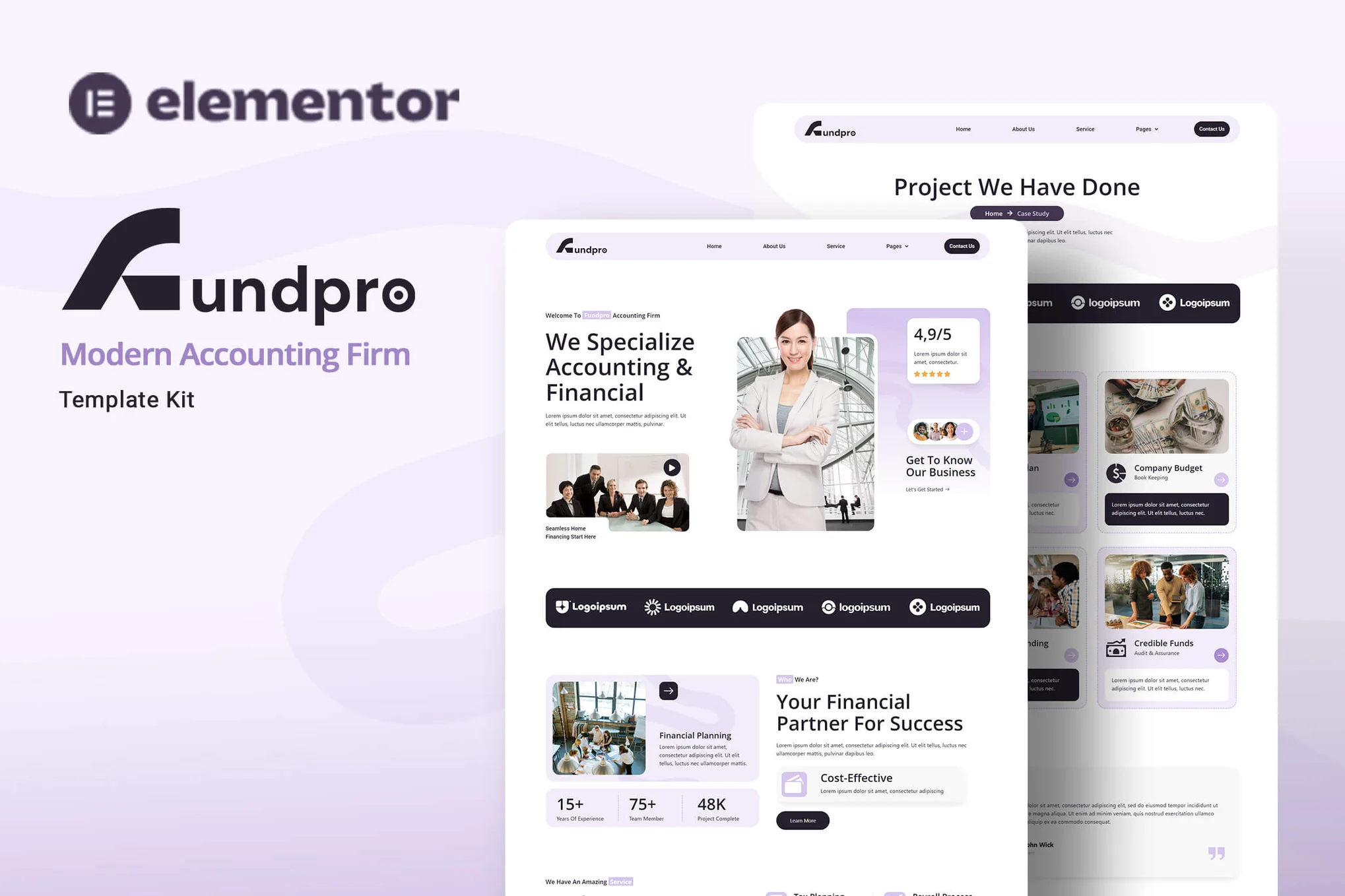 Fundpro – 现代会计公司 Elementor 模板套件-极客小站