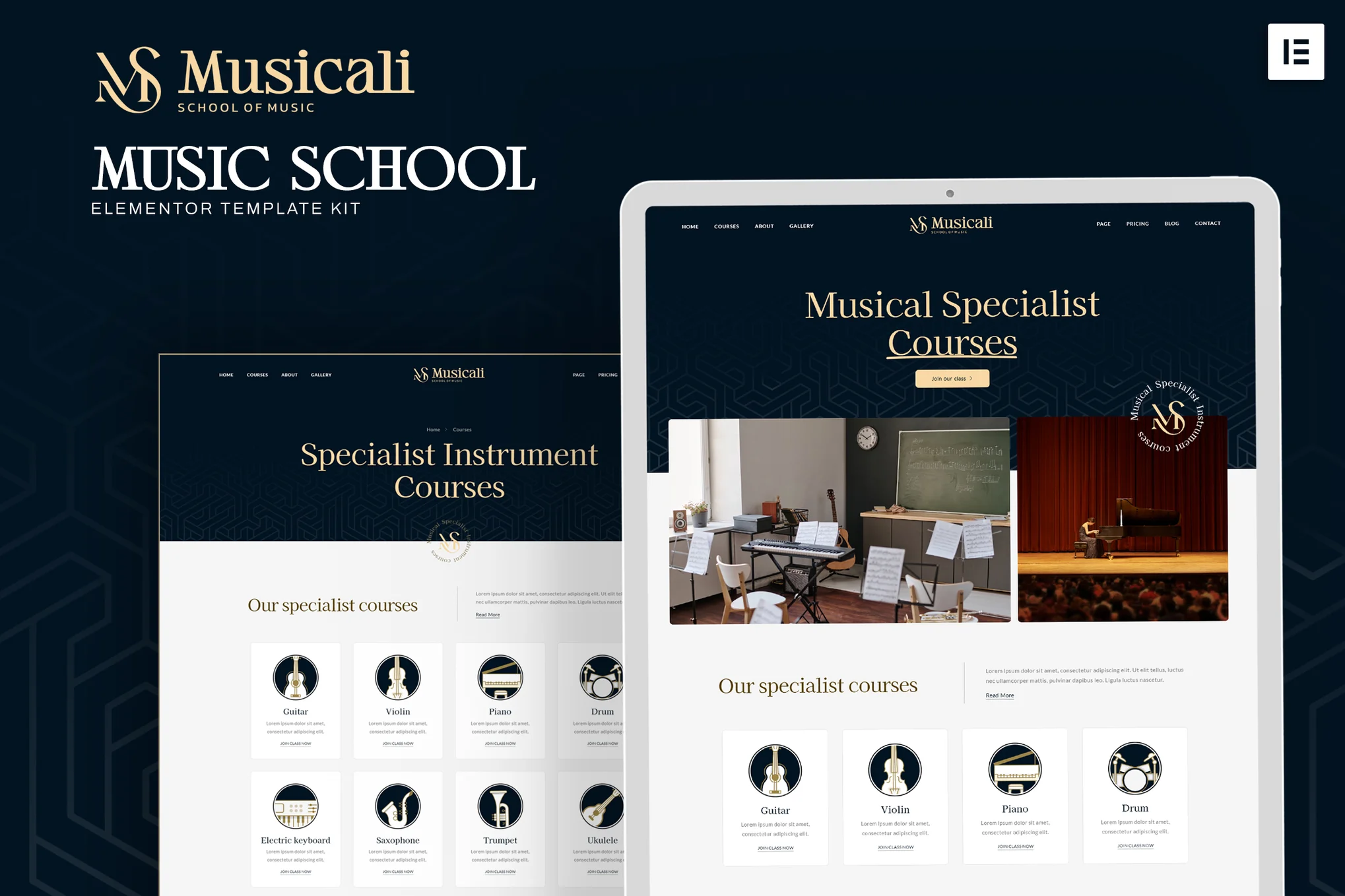 Musicali-音乐学校 Elementor 模板套件-极客小站