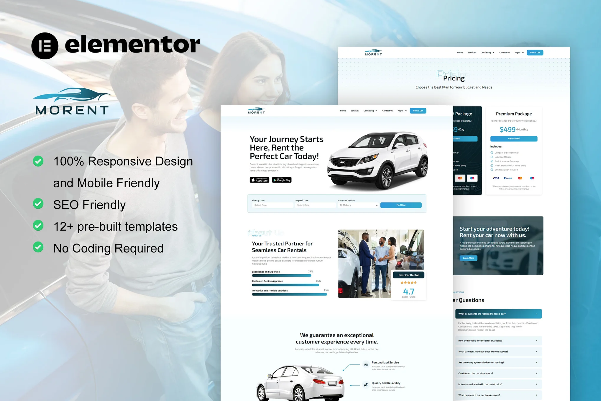 Morent – 汽车租赁 Elementor Pro 模板套件-极客小站