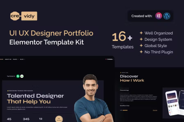 Crevdy – UI UX Designer Portfolio Elementor 模板工具包-myforexstore