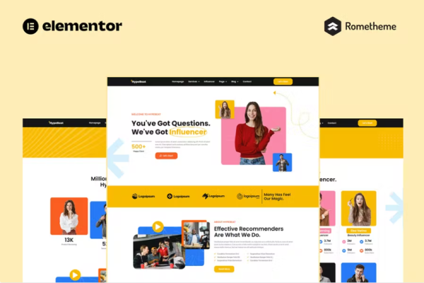 Hypebeat – 影响者营销机构 Elementor Pro 完整站点模板套件-myforexstore