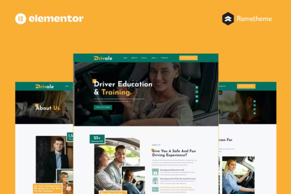 Drivale – 驾驶学校 Elementor Pro 完整站点模板套件-myforexstore