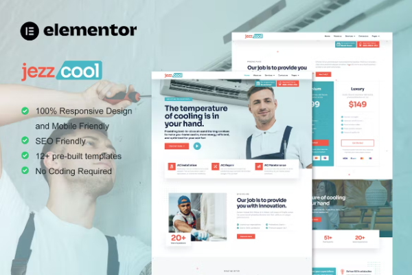 JezzCool – 空调维修服务 Elementor Pro 模板套件-myforexstore