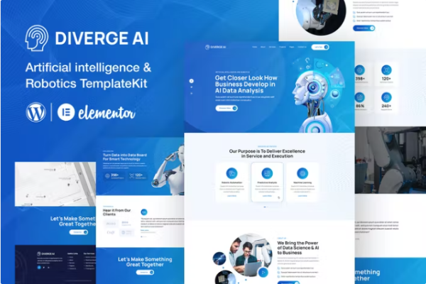Diverge AI| 现代机器人元素模板工具包 Elementor 模板套件-myforexstore