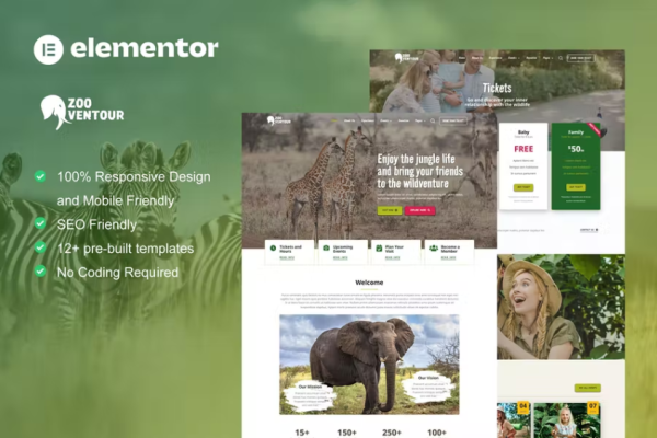 Zooventour – 野生动物园和动物园网站Elementor Pro 模板套件-myforexstore