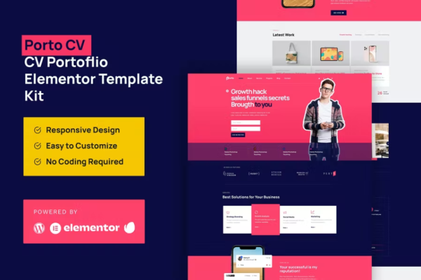 Porto CV – 投资组合个人 Elementor Pro 模板套件-myforexstore