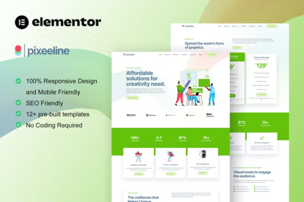 Pixeeline – Graphics Illustration Freelance & Creative Agency Elementor Template Kit-myforexstore