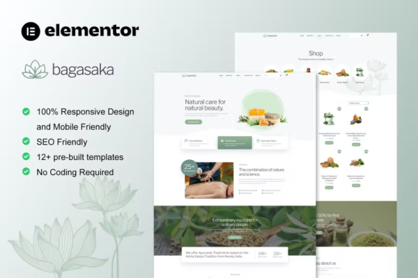Bagasaka – 阿育吠陀治疗和 WooCommerce 商店 Elementor Pro 模板套件-myforexstore