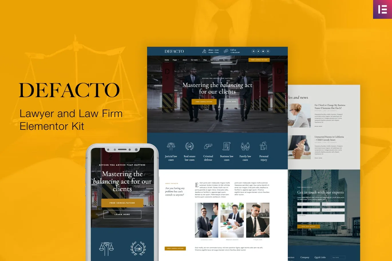 Defacto – 律师与律师事务所 Elementor Template Kit-myforexstore