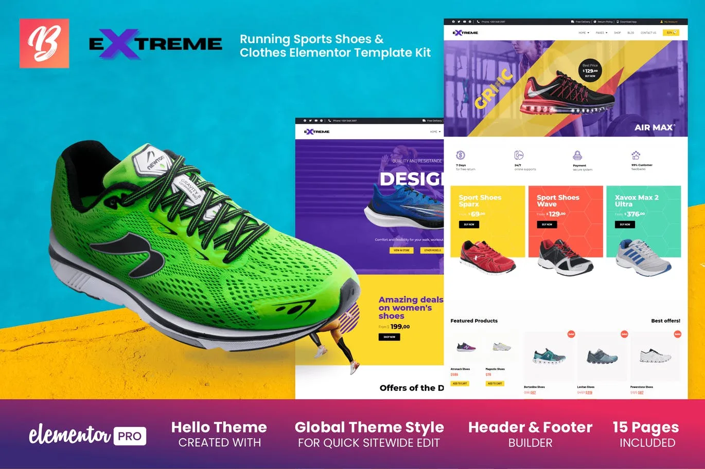 Extreme – 跑步运动鞋和衣服 Elementor Template Kit-myforexstore